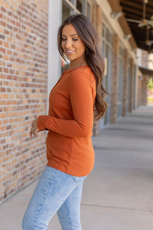 IN STOCK Harper Long Sleeve Henley - Pumpkin | Women's Cozy Shirt