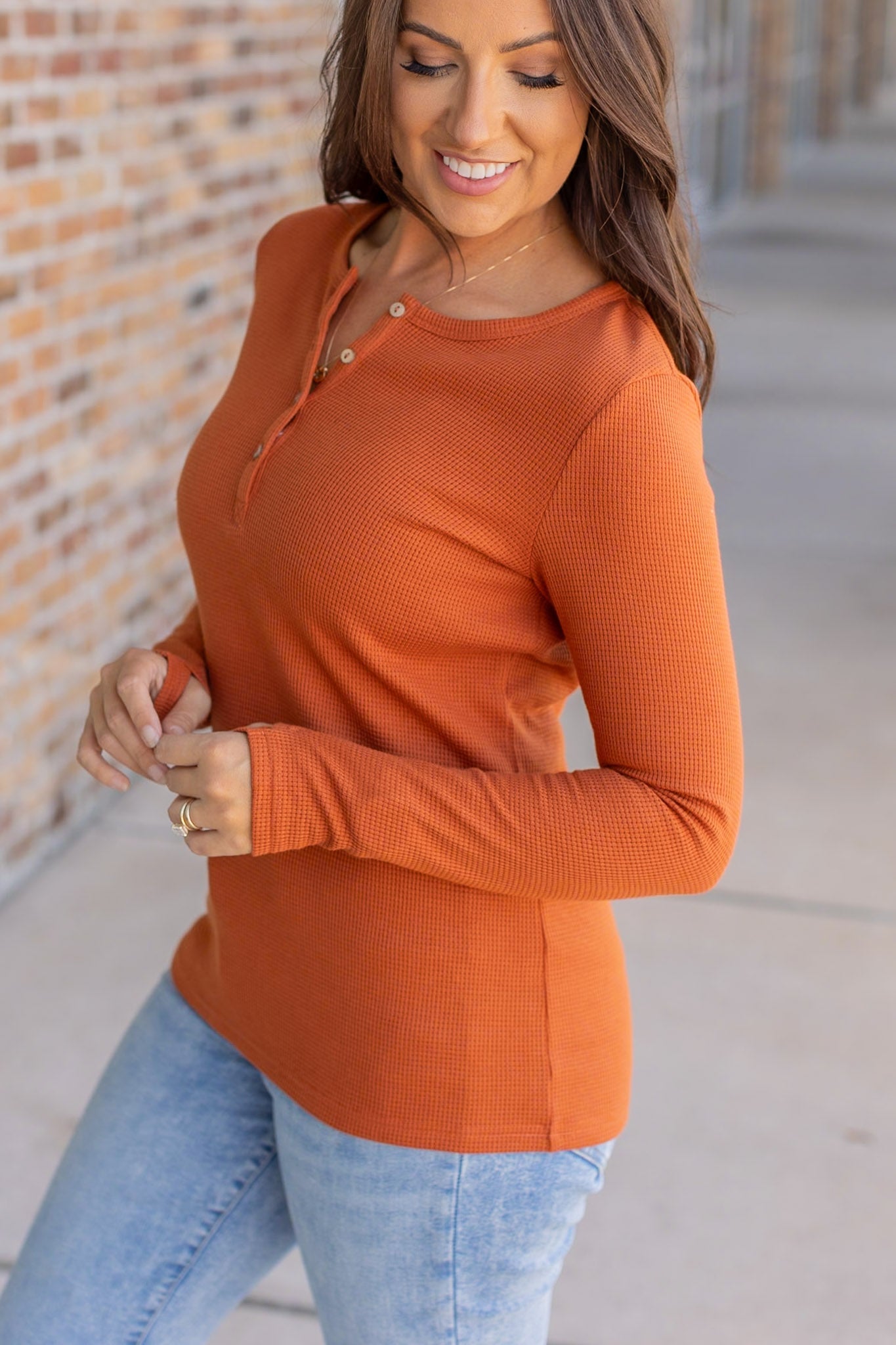 IN STOCK Harper Long Sleeve Henley - Pumpkin | Women's Cozy Shirt