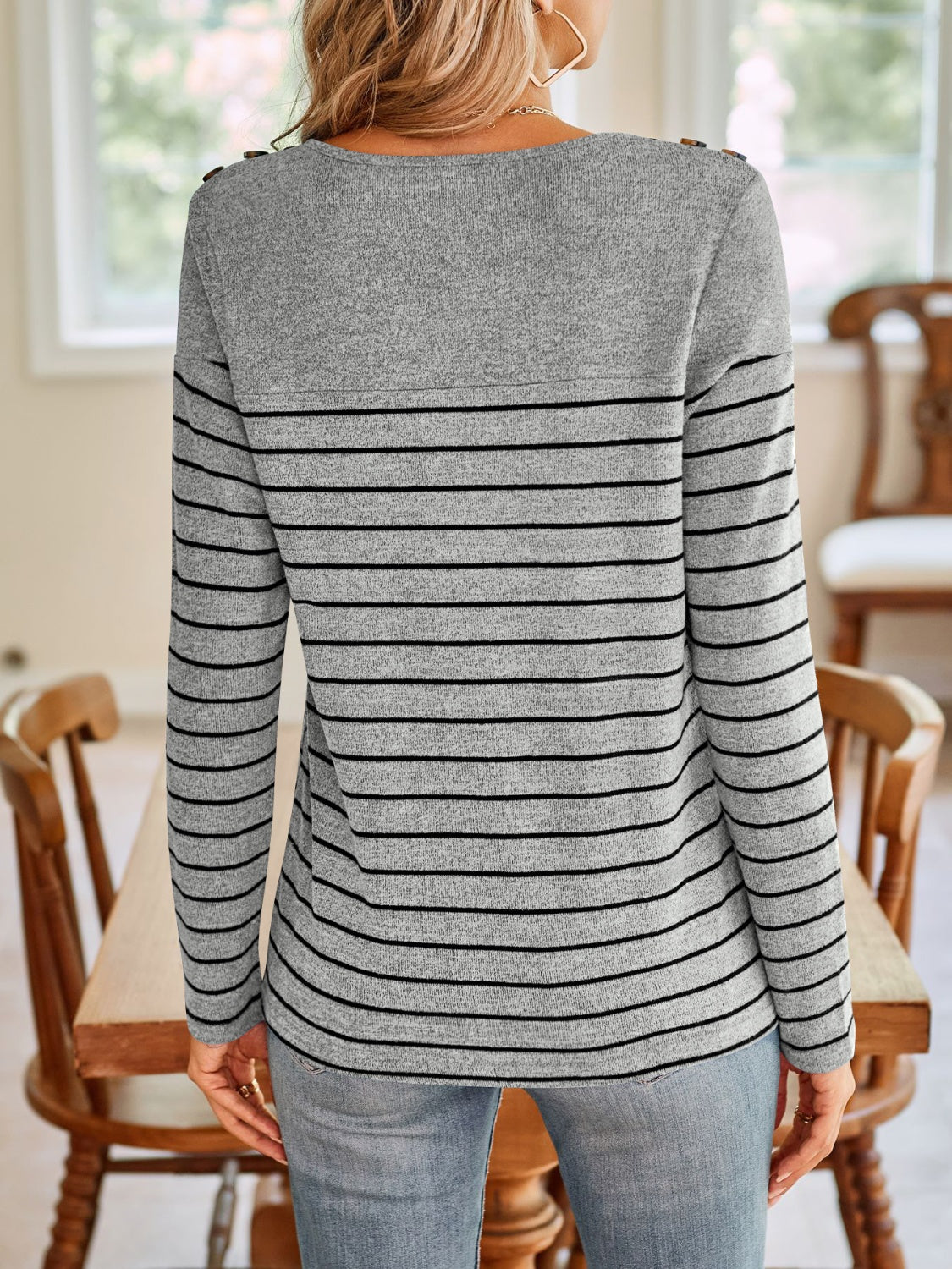 Lovelet Striped Round Neck Long Sleeve T-Shirt