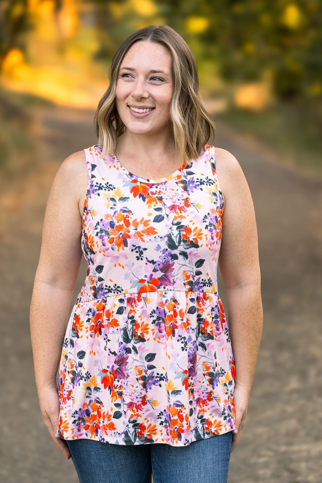 IN STOCK Renee Ruffle Tank - Fall Floral Leaves