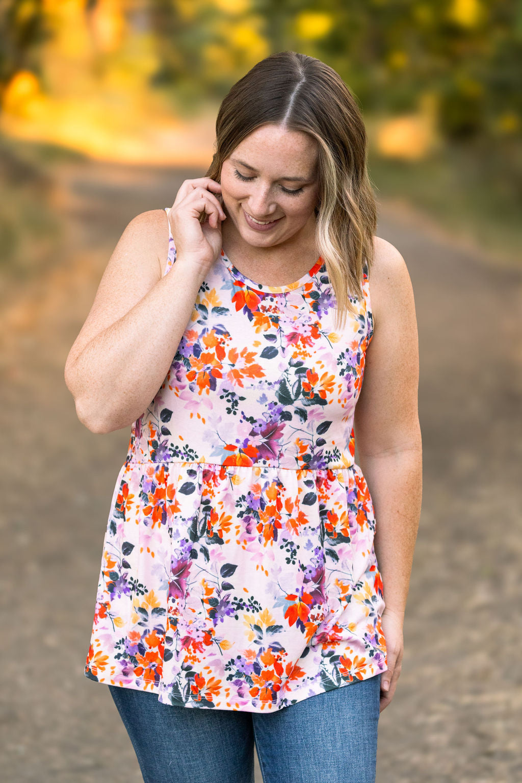 IN STOCK Renee Ruffle Tank - Fall Floral Leaves