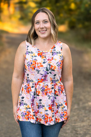 IN STOCK Renee Ruffle Tank - Fall Floral Leaves