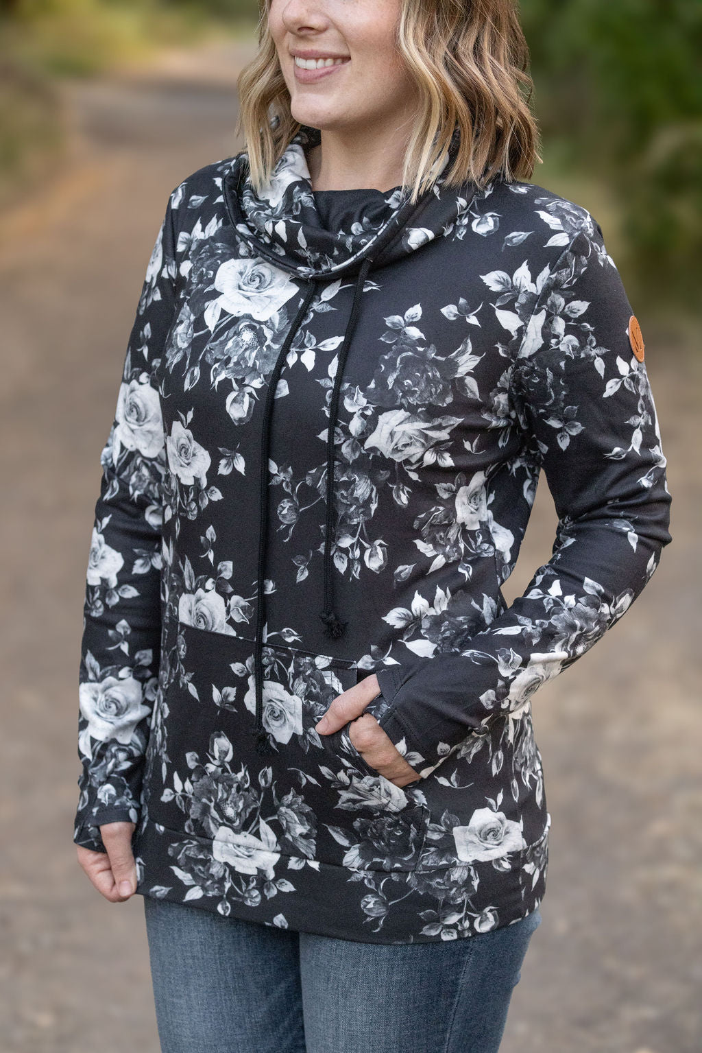 IN STOCK Soft Funnel Neck - Black Floral