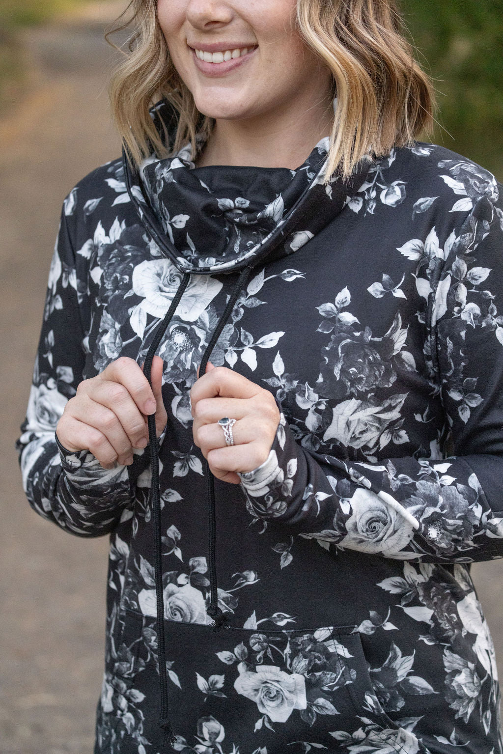 IN STOCK Soft Funnel Neck - Black Floral