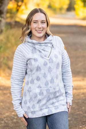 IN STOCK Classic Zoey ZipCowl Sweatshirt - Grey Trees and Stripes