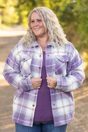 IN STOCK Norah Plaid Shacket - Purple and Gold