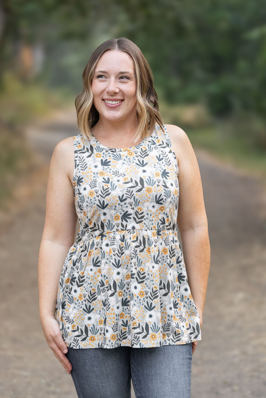 IN STOCK Renee Ruffle Tank - Boho Olive Floral