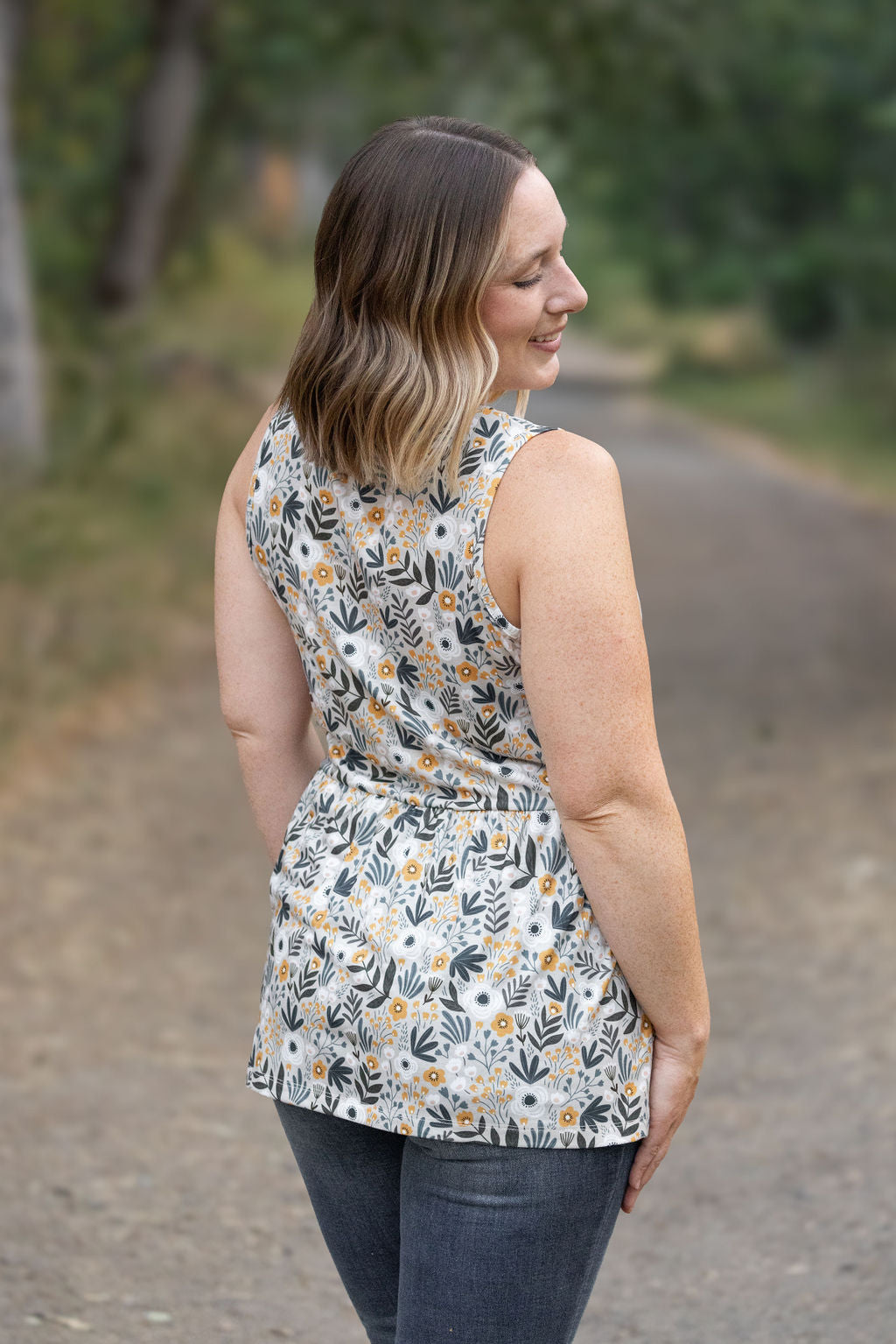 IN STOCK Renee Ruffle Tank - Boho Olive Floral