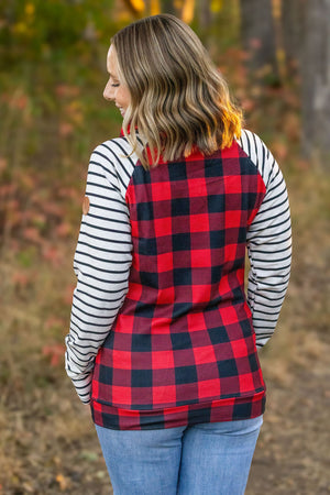 IN STOCK Zoey ZipCowl - Buffalo Plaid and Oatmeal Stripes