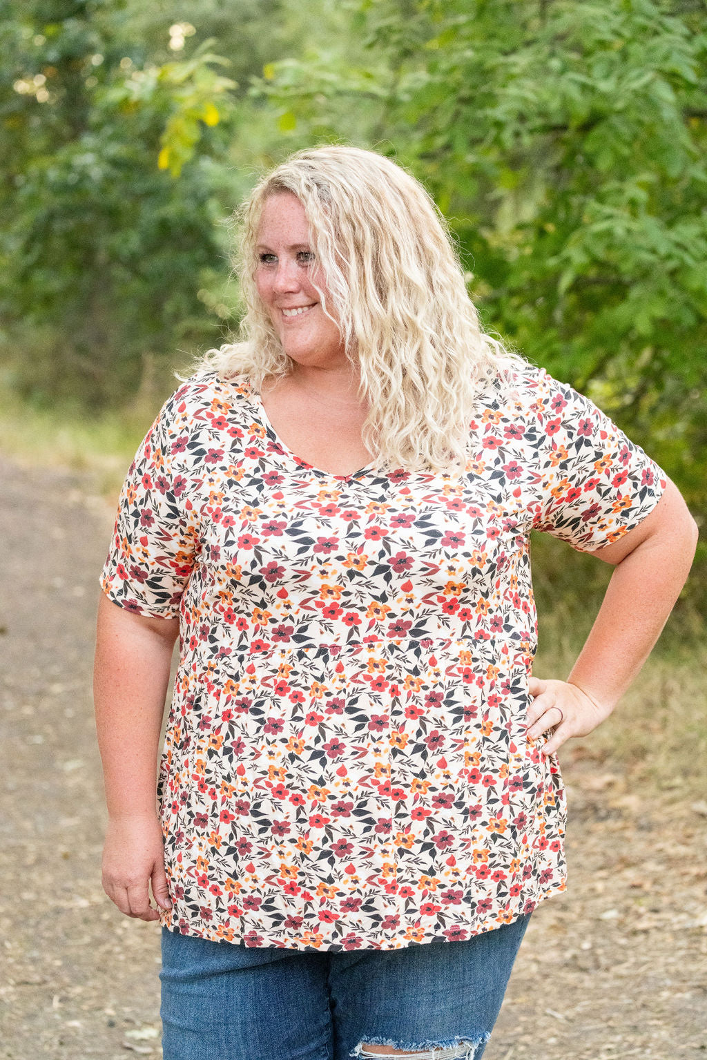 IN STOCK Sarah Ruffle Short Sleeve - Red Floral