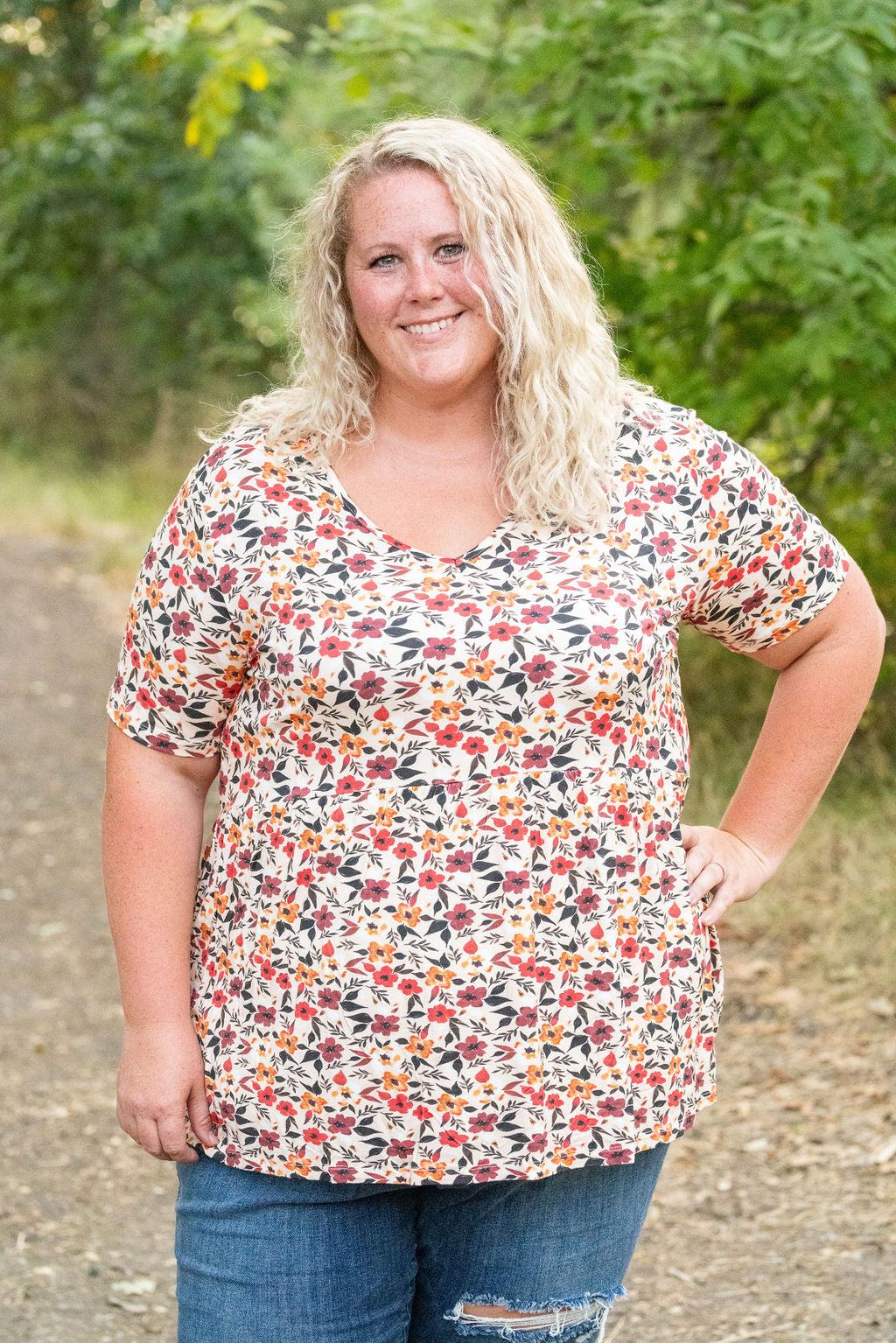 IN STOCK Sarah Ruffle Short Sleeve - Red Floral