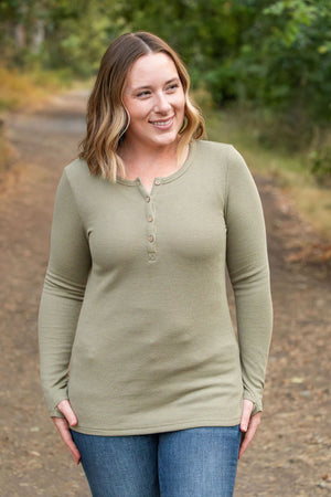 IN STOCK Harper Long Sleeve Henley - Olive | Women's Cozy Shirt