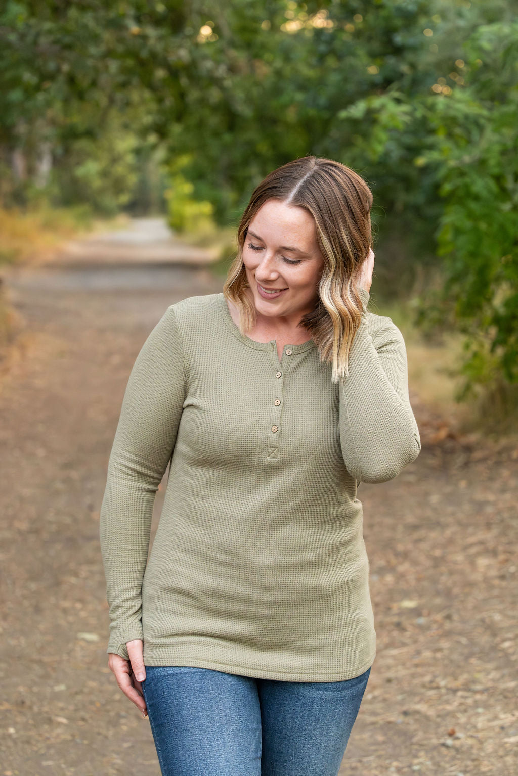 IN STOCK Harper Long Sleeve Henley - Olive | Women's Cozy Shirt