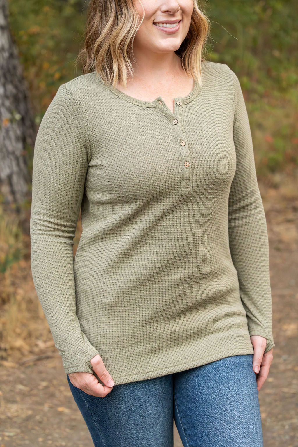 IN STOCK Harper Long Sleeve Henley - Olive | Women's Cozy Shirt