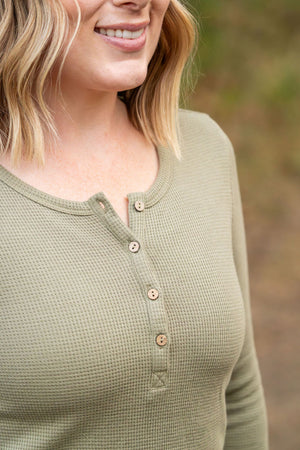 IN STOCK Harper Long Sleeve Henley - Olive | Women's Cozy Shirt