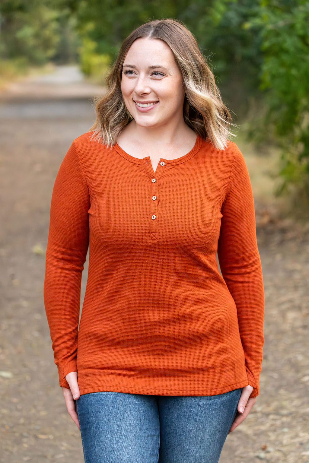 IN STOCK Harper Long Sleeve Henley - Pumpkin | Women's Cozy Shirt