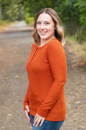 IN STOCK Harper Long Sleeve Henley - Pumpkin | Women's Cozy Shirt