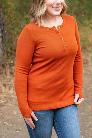 IN STOCK Harper Long Sleeve Henley - Pumpkin | Women's Cozy Shirt