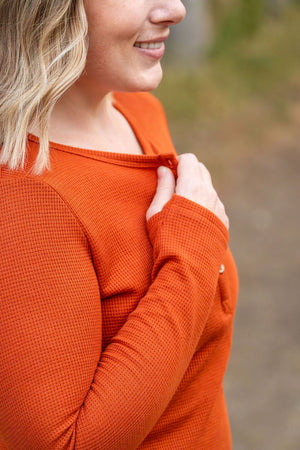 IN STOCK Harper Long Sleeve Henley - Pumpkin | Women's Cozy Shirt