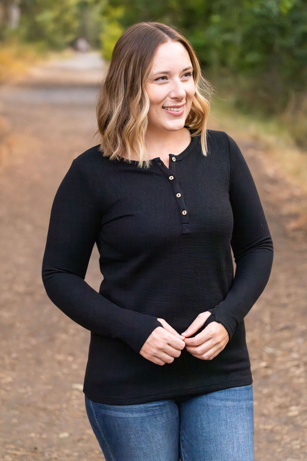 IN STOCK Harper Long Sleeve Henley - Black | Women's Cozy Shirt