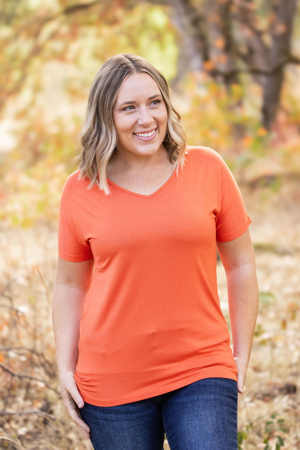 IN STOCK Chloe Cozy Tee - Pumpkin | Women's V-Neck Top