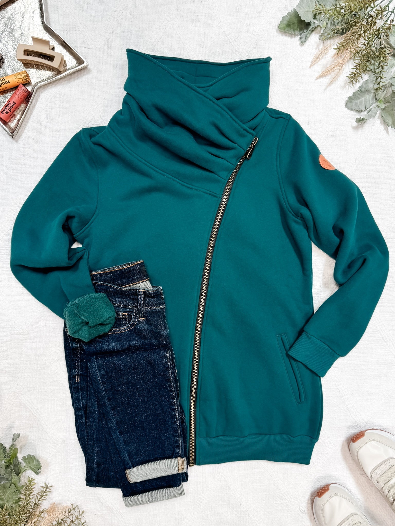 IN STOCK Quinn ZipUp Cowl - Teal | Women's Hoodie