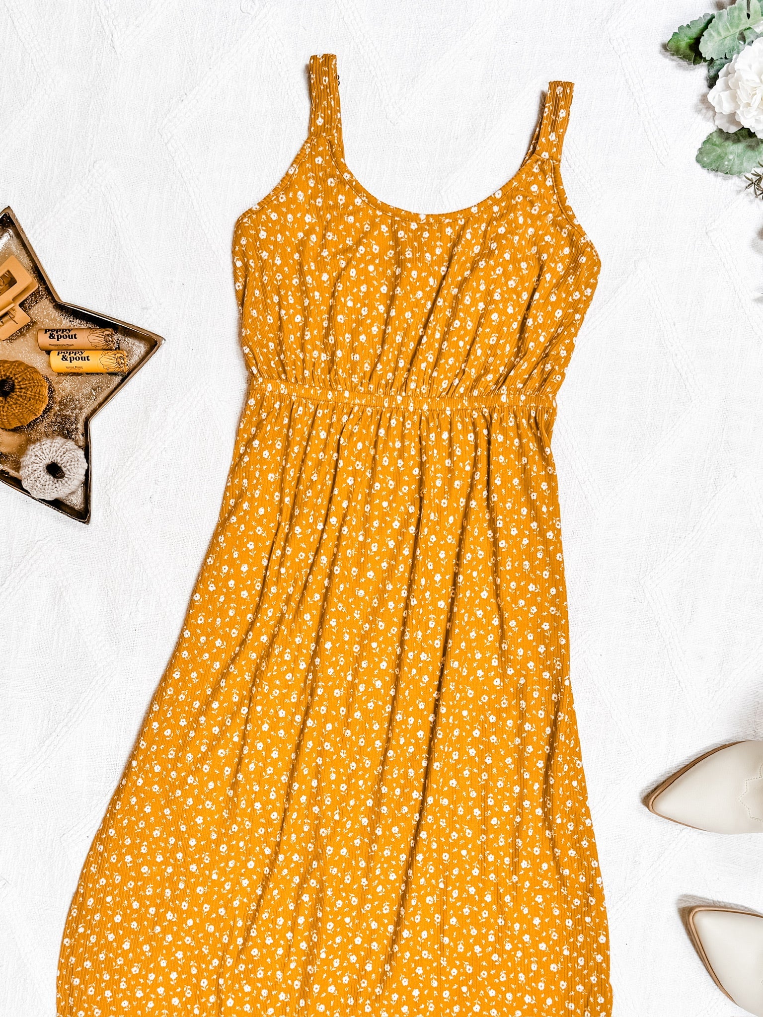 IN STOCK Reagan Ribbed Midi Dress - Pumpkin Floral | Women's Dress