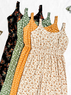 IN STOCK Reagan Ribbed Midi Dress - Pumpkin Floral | Women's Dress