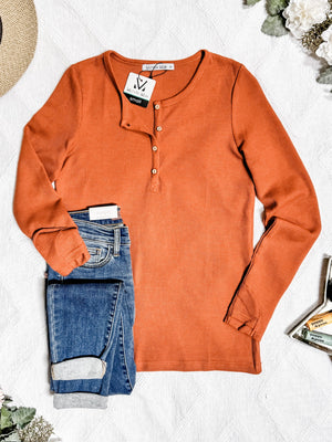 IN STOCK Harper Long Sleeve Henley - Pumpkin | Women's Cozy Shirt