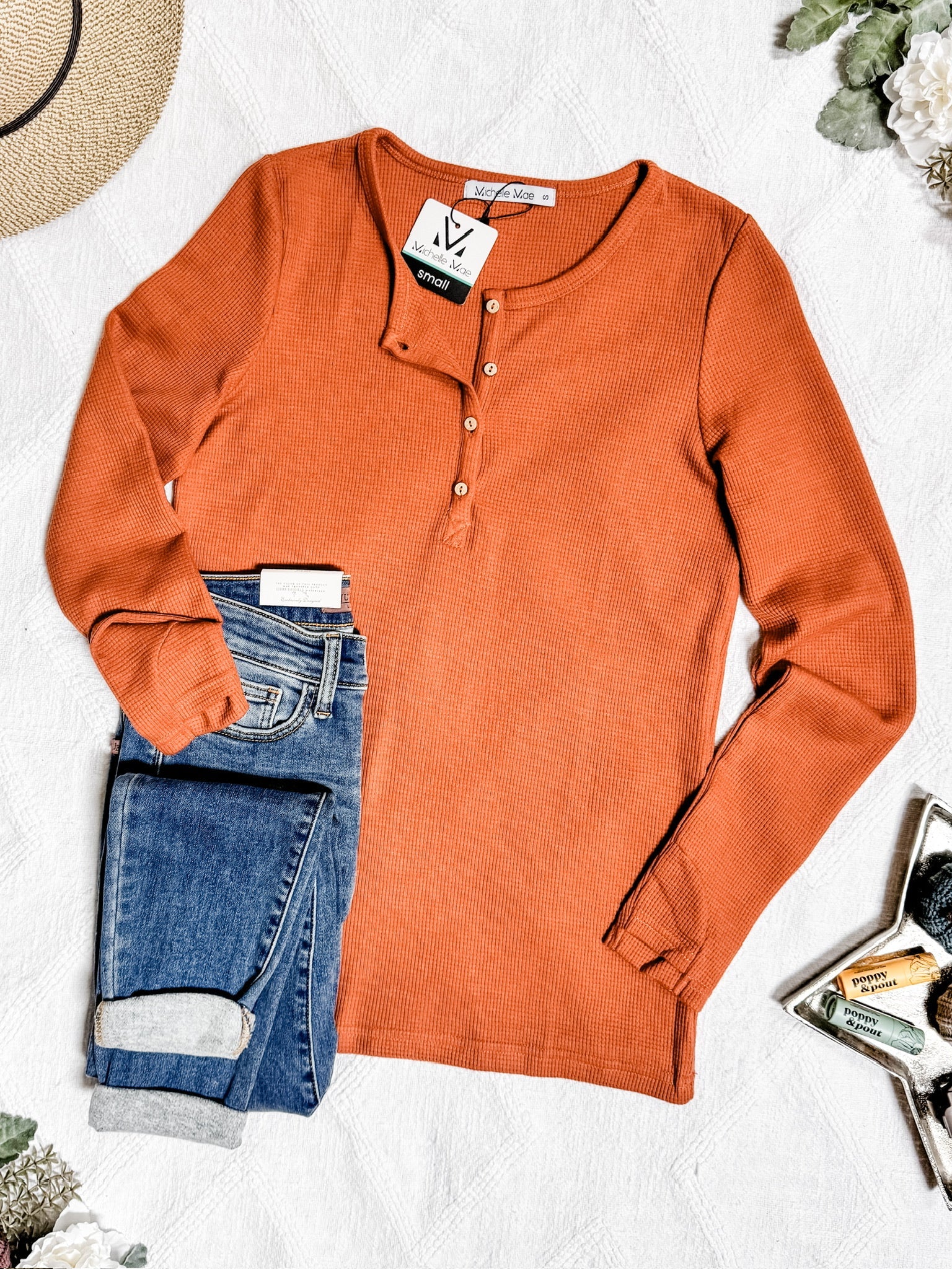 IN STOCK Harper Long Sleeve Henley - Pumpkin | Women's Cozy Shirt