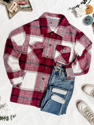 IN STOCK Norah Plaid Shacket - Merlot and Grey Mix | Women's Shacket