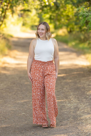 IN STOCK Presley Palazzo Pants - Rust Leaves | Women's Wide-Leg Pants