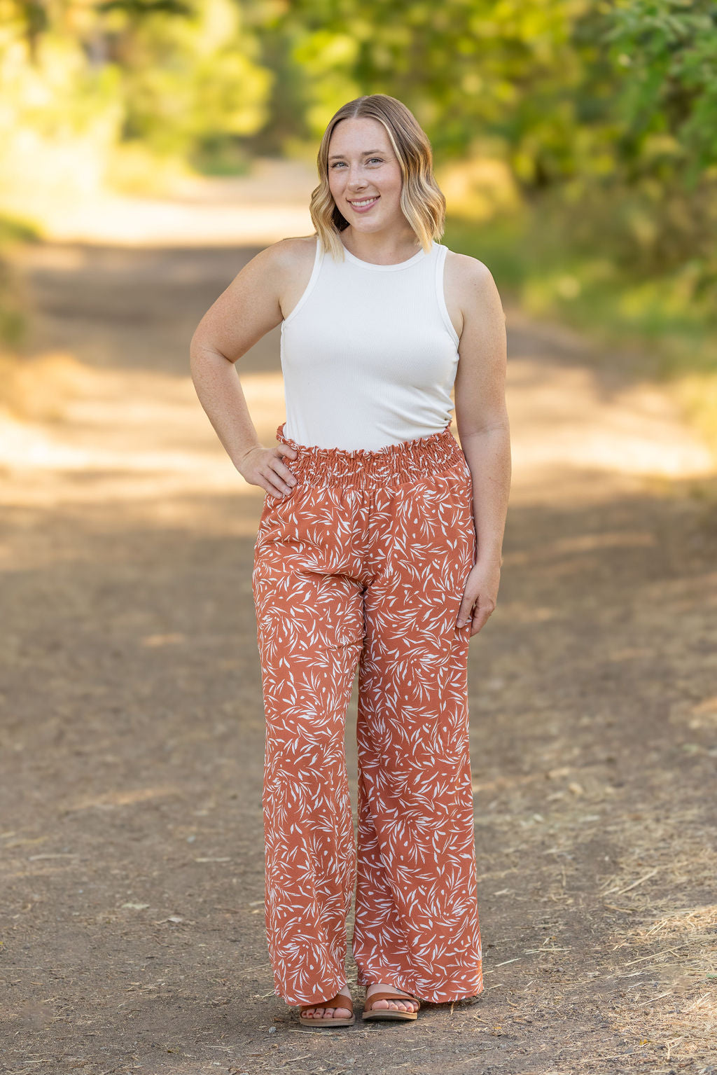 IN STOCK Presley Palazzo Pants - Rust Leaves | Women's Wide-Leg Pants