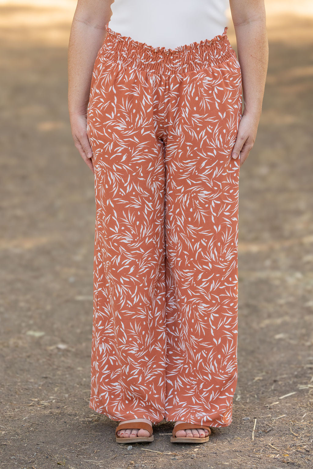 IN STOCK Presley Palazzo Pants - Rust Leaves | Women's Wide-Leg Pants