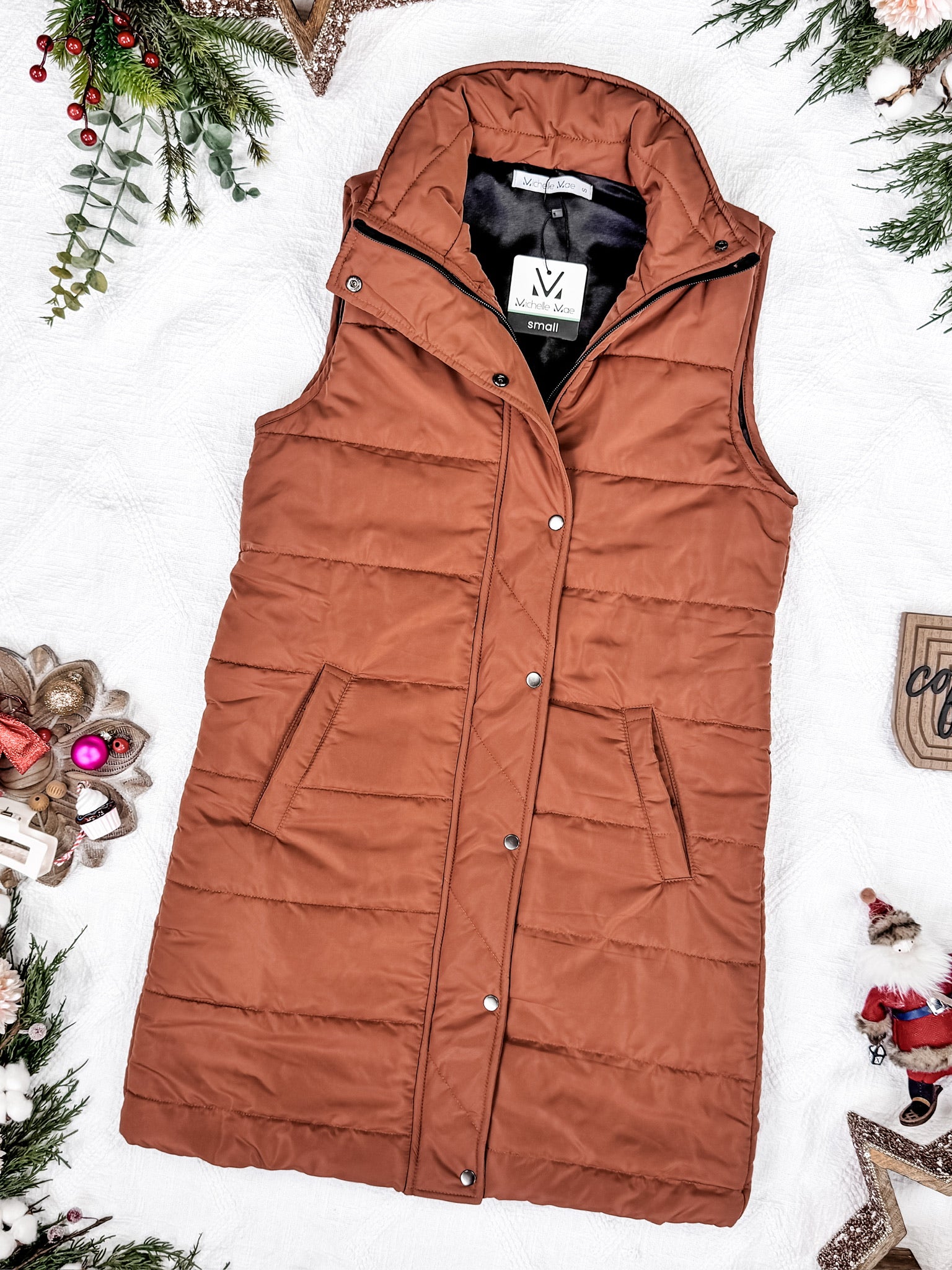 IN STOCK Harlow Long Vest - Cinnamon