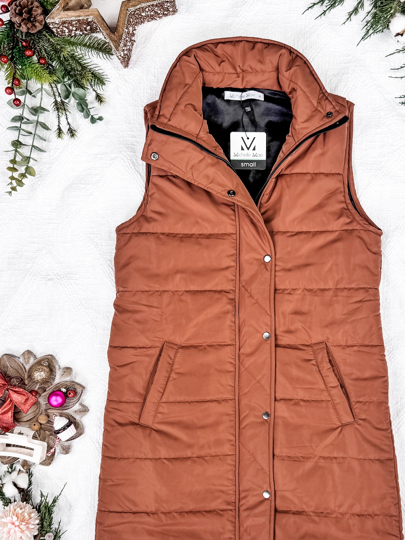 IN STOCK Harlow Long Vest - Cinnamon