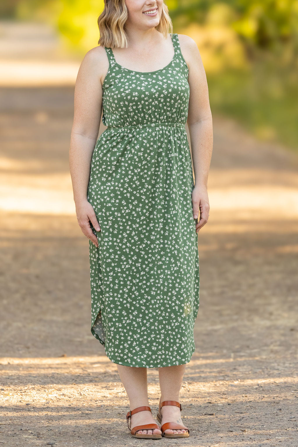 IN STOCK Reagan Ribbed Midi Dress - Olive Floral | Women's Dress