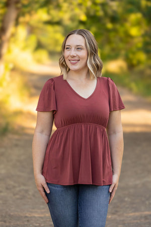 IN STOCK Emery Ruffle Top - Marsala | Women's Blouse