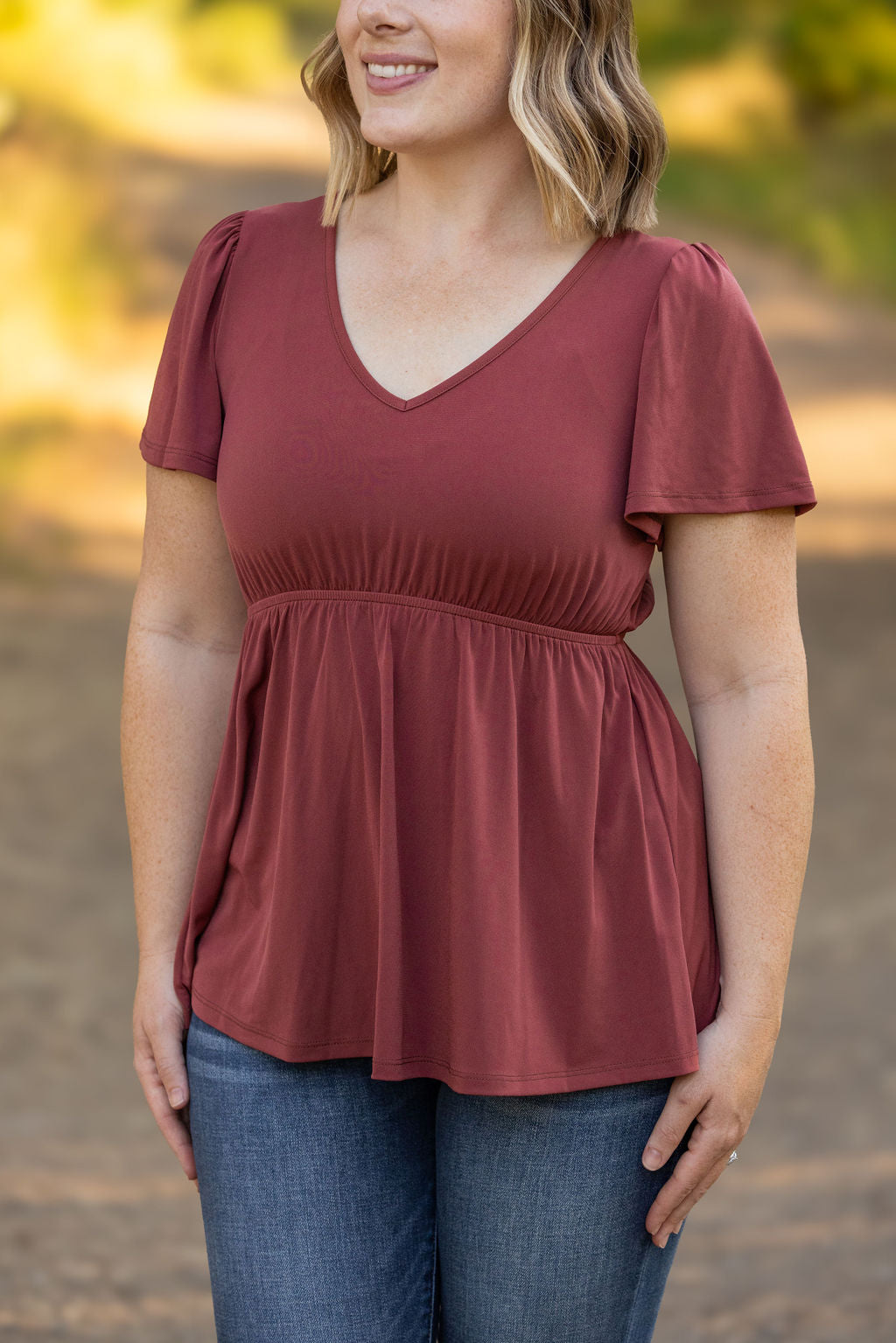 IN STOCK Emery Ruffle Top - Marsala | Women's Blouse