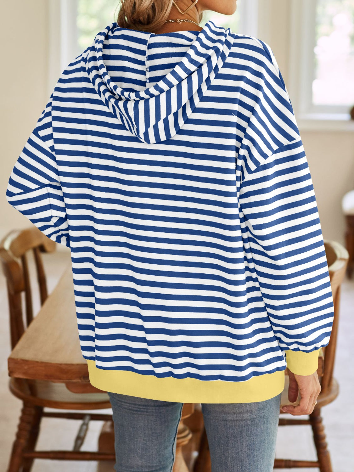 Lovelet Drawstring Striped Long Sleeve Hoodie