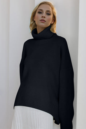 Basic Bae Turtleneck Dropped Shoulder Long Sleeve Sweater