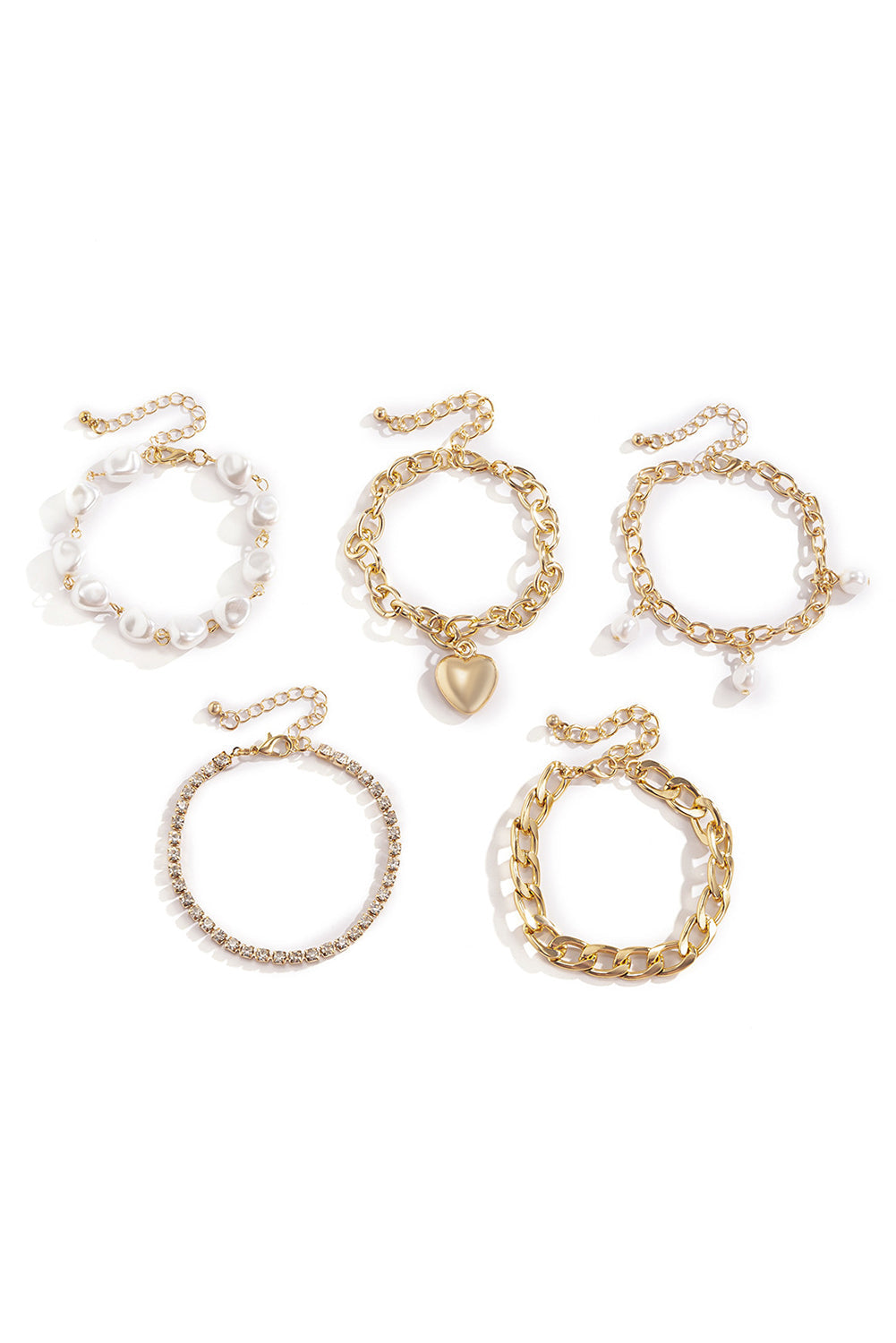 5 Piece Heart Gold Bracelet Set