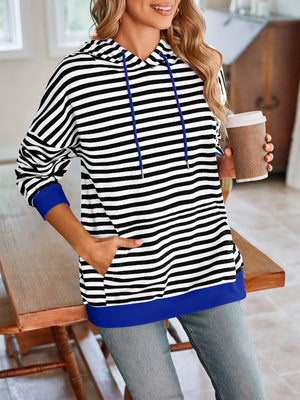 Lovelet Drawstring Striped Long Sleeve Hoodie