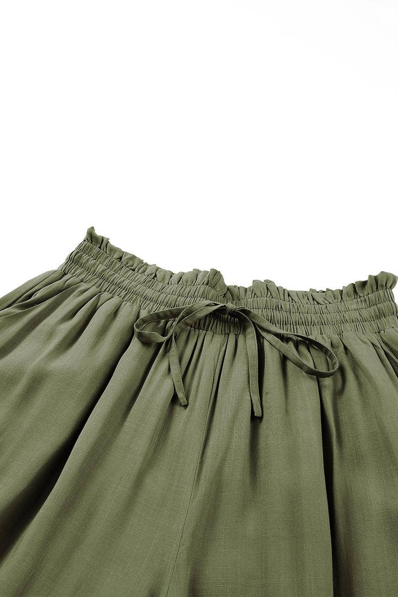 Drawstring Smocked High Waist Wide Leg Pants