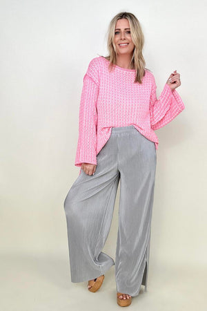 Petal Dew Satin Plisse Palazzo Pants with Pockets